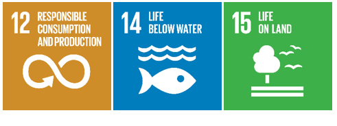 SDG 12 responsible consumption and production, SDG 14 life below water and SDG 15 life on land 